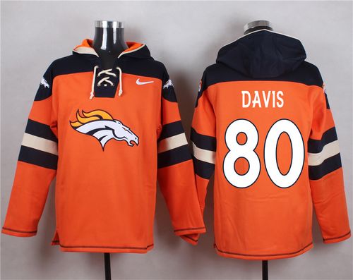 Denver Broncos #80 Vernon Davis Orange Player Pullover NFL Hoodie