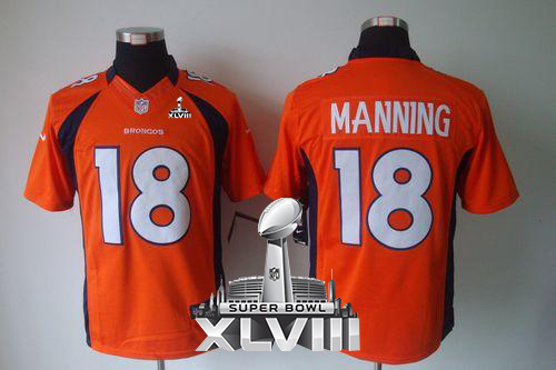  Broncos #18 Peyton Manning Orange Team Color Super Bowl XLVIII Men's Stitched NFL Limited Jersey