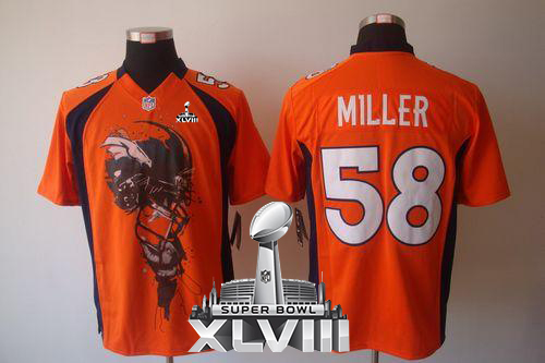  Broncos #58 Von Miller Orange Team Color Super Bowl XLVIII Men's Stitched NFL Helmet Tri Blend Limited Jersey