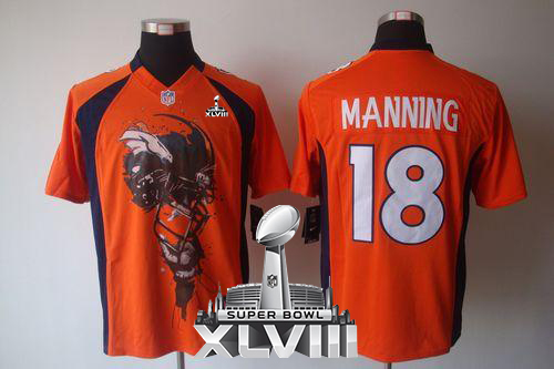  Broncos #18 Peyton Manning Orange Team Color Super Bowl XLVIII Men's Stitched NFL Helmet Tri Blend Limited Jersey