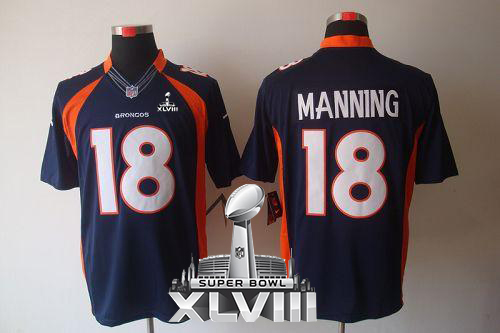  Broncos #18 Peyton Manning Navy Blue Alternate Super Bowl XLVIII Men's Stitched NFL Limited Jersey