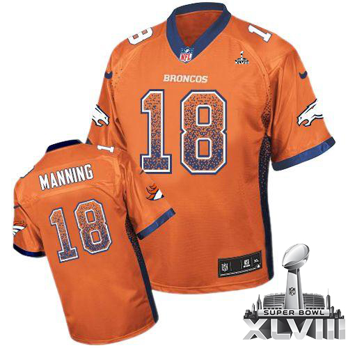  Broncos #18 Peyton Manning Orange Team Color Super Bowl XLVIII Men's Stitched NFL Elite Drift Fashion Jersey