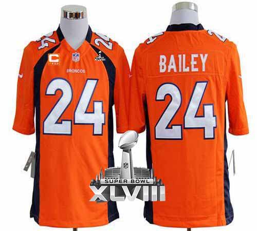  Broncos #24 Champ Bailey Orange Team Color With C Patch Super Bowl XLVIII Men's Stitched NFL Game Jersey