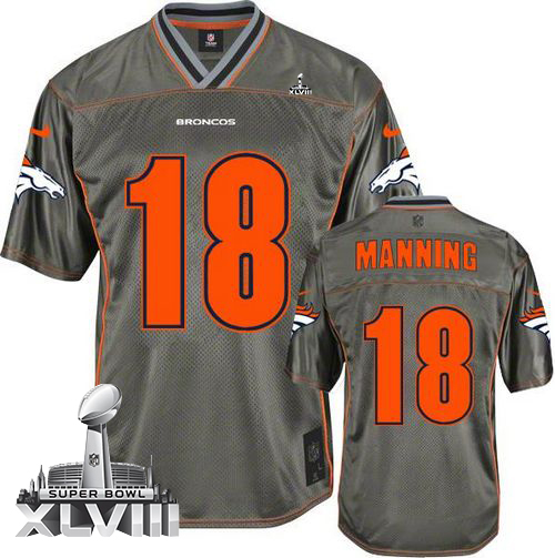  Broncos #18 Peyton Manning Grey Super Bowl XLVIII Men's Stitched NFL Elite Vapor Jersey