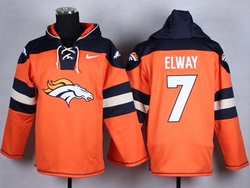  Broncos #7 John Elway Orange Player Pullover NFL Hoodie