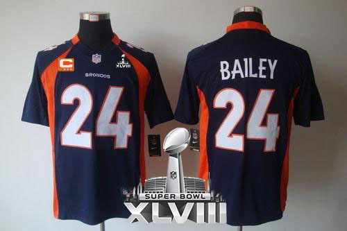  Broncos #24 Champ Bailey Navy Blue Alternate With C Patch Super Bowl XLVIII Men's Stitched NFL Game Jersey