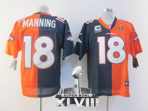  Broncos #18 Peyton Manning Orange/Navy Blue Super Bowl XLVIII Men's Stitched NFL Elite Split Jersey