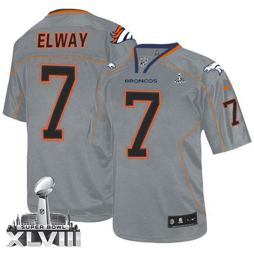  Broncos #7 John Elway Lights Out Grey Super Bowl XLVIII Men's Stitched NFL Elite Jersey