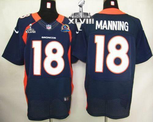  Broncos #18 Peyton Manning Navy Blue With Hall of Fame 50th Patch Super Bowl XLVIII Men's Stitched NFL Elite Jersey