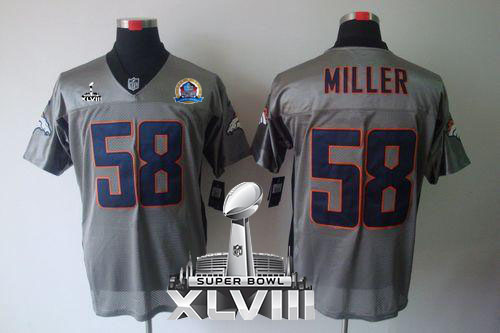  Broncos #58 Von Miller Grey Shadow With Hall of Fame 50th Patch Super Bowl XLVIII Men's Stitched NFL Elite Jersey