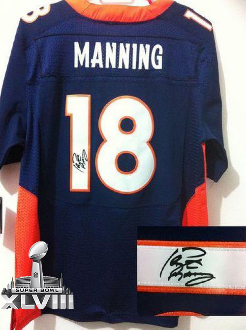  Broncos #18 Peyton Manning Navy Blue Alternate Super Bowl XLVIII Men's Stitched NFL Elite Autographed Jersey