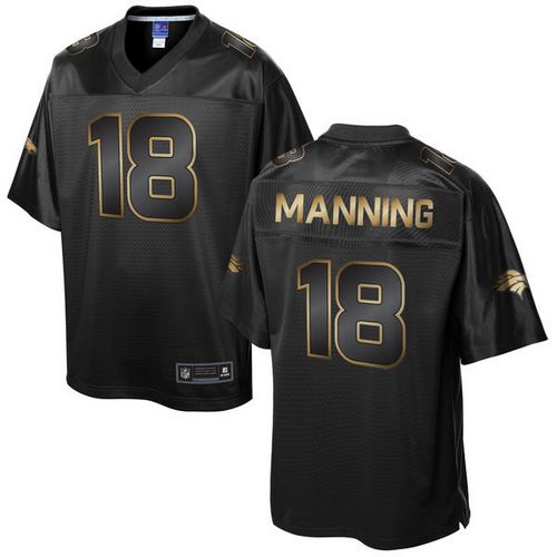  Broncos #18 Peyton Manning Pro Line Black Gold Collection Men's Stitched NFL Game Jersey