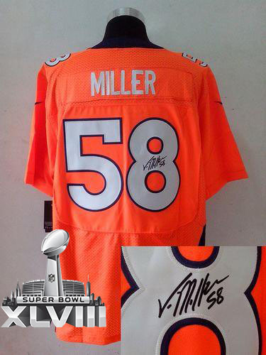  Broncos #58 Von Miller Orange Team Color Super Bowl XLVIII Men's Stitched NFL Elite Autographed Jersey