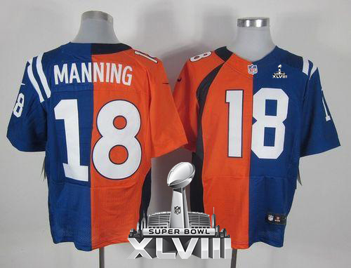  Broncos #18 Peyton Manning Orange/Royal Blue Super Bowl XLVIII Men's Stitched NFL Elite Split Colts Jersey
