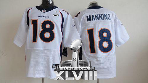  Broncos #18 Peyton Manning White Super Bowl XLVIII Men's Stitched NFL New Elite Jersey