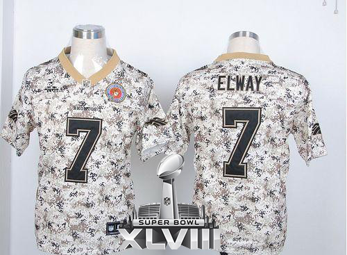 Broncos #7 John Elway Camo USMC Super Bowl XLVIII Men's Stitched NFL Elite Jersey