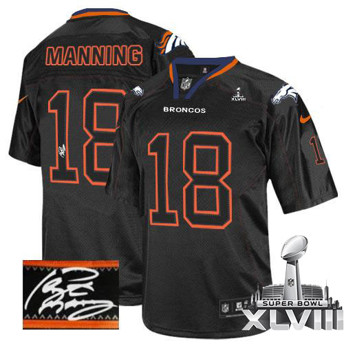  Broncos #18 Peyton Manning Lights Out Black Super Bowl XLVIII Men's Stitched NFL Elite Autographed Jersey