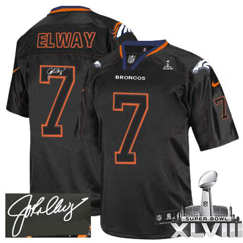  Broncos #7 John Elway Lights Out Black Super Bowl XLVIII Men's Stitched NFL Elite Autographed Jersey
