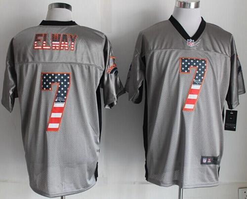 Broncos #7 John Elway Grey Men's Stitched NFL Elite USA Flag Fashion Jersey