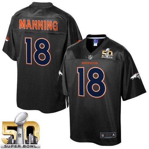  Broncos #18 Peyton Manning Black Super Bowl 50 Men's NFL Pro Line Black Reverse Fashion Game Jersey