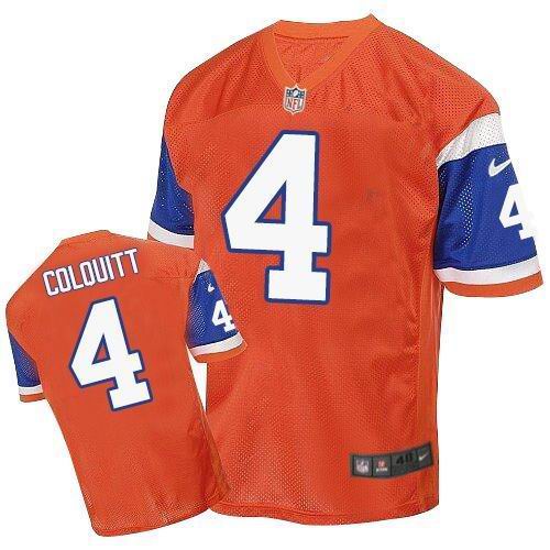  Broncos #4 Britton Colquitt Orange Throwback Men's Stitched NFL Elite Jersey
