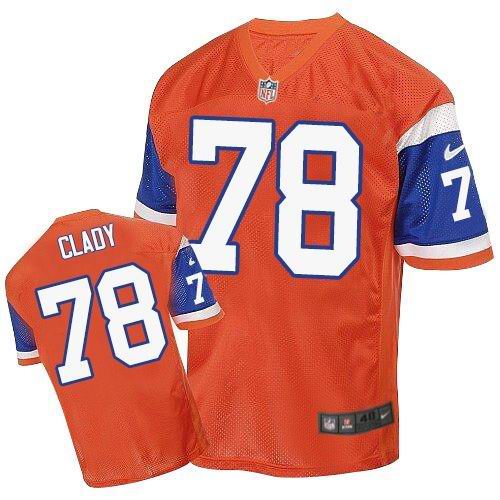  Broncos #78 Ryan Clady Orange Throwback Men's Stitched NFL Elite Jersey