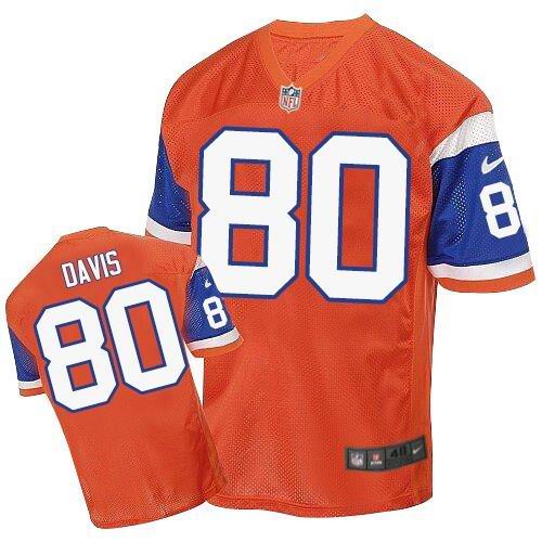  Broncos #80 Vernon Davis Orange Throwback Men's Stitched NFL Elite Jersey
