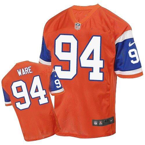  Broncos #94 DeMarcus Ware Orange Throwback Men's Stitched NFL Elite Jersey