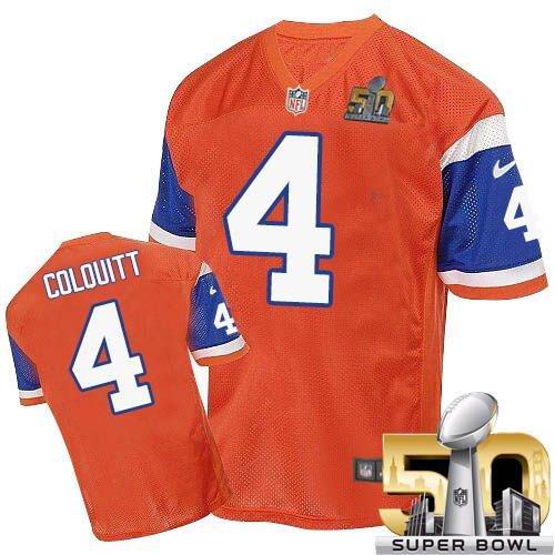  Broncos #4 Britton Colquitt Orange Throwback Super Bowl 50 Men's Stitched NFL Elite Jersey