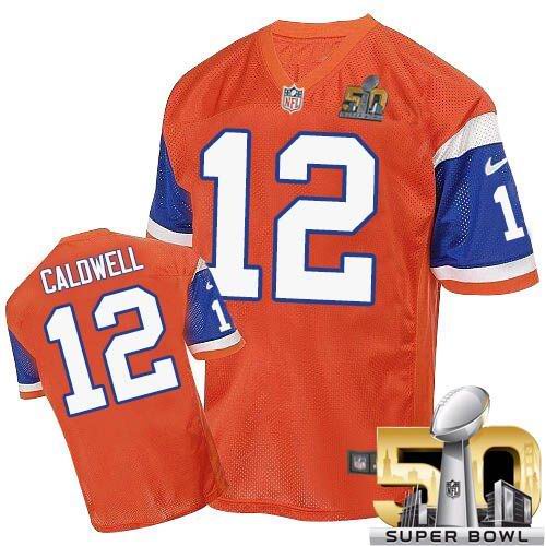  Broncos #12 Andre Caldwell Orange Throwback Super Bowl 50 Men's Stitched NFL Elite Jersey
