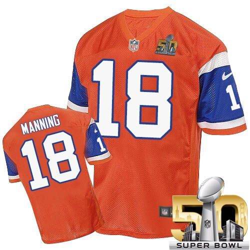  Broncos #18 Peyton Manning Orange Throwback Super Bowl 50 Men's Stitched NFL Elite Jersey