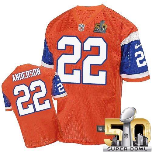  Broncos #22 C.J. Anderson Orange Throwback Super Bowl 50 Men's Stitched NFL Elite Jersey