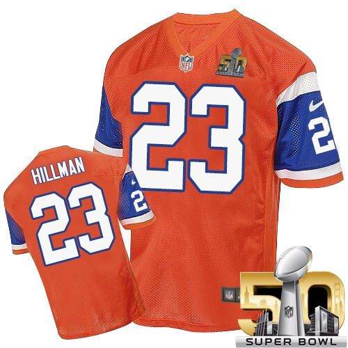  Broncos #23 Ronnie Hillman Orange Throwback Super Bowl 50 Men's Stitched NFL Elite Jersey