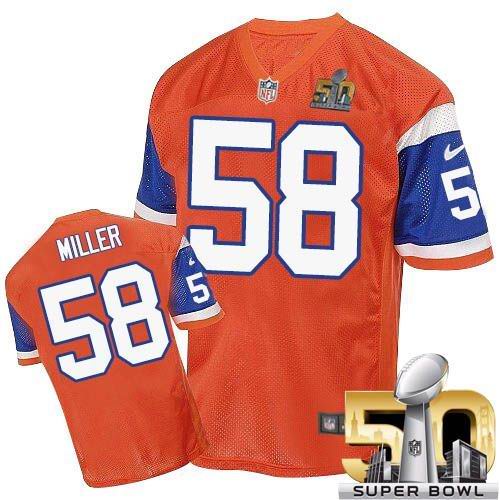  Broncos #58 Von Miller Orange Throwback Super Bowl 50 Men's Stitched NFL Elite Jersey