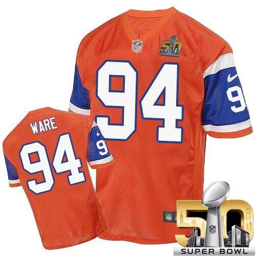  Broncos #94 DeMarcus Ware Orange Throwback Super Bowl 50 Men's Stitched NFL Elite Jersey