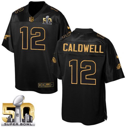  Broncos #12 Andre Caldwell Black Super Bowl 50 Men's Stitched NFL Elite Pro Line Gold Collection Jersey