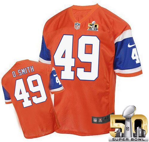  Broncos #49 Dennis Smith Orange Super Bowl 50 Men's Stitched NFL Elite Throwback Jersey