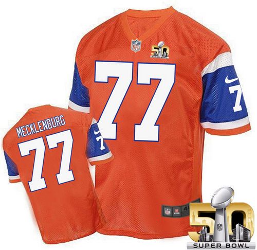  Broncos #77 Karl Mecklenburg Orange Super Bowl 50 Men's Stitched NFL Elite Throwback Jersey