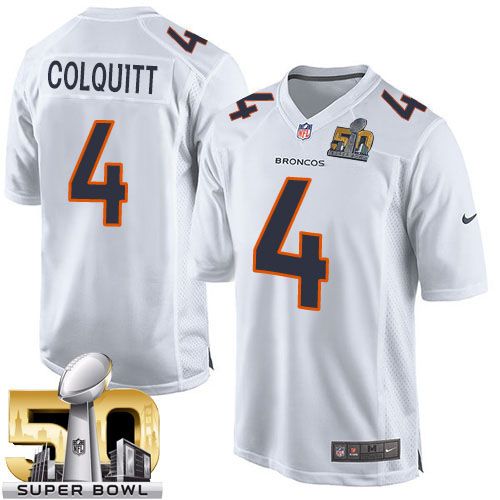  Broncos #4 Britton Colquitt White Super Bowl 50 Men's Stitched NFL Game Event Jersey