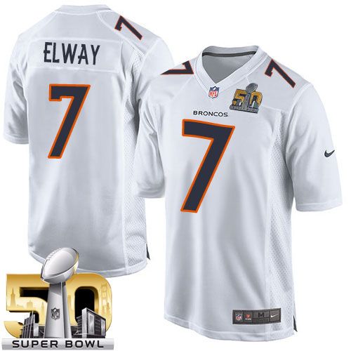  Broncos #7 John Elway White Super Bowl 50 Men's Stitched NFL Game Event Jersey