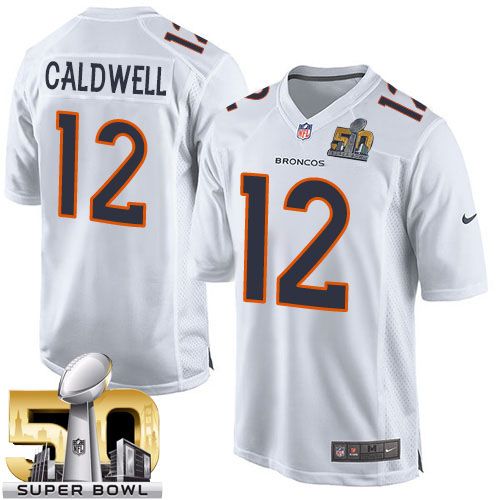  Broncos #12 Andre Caldwell White Super Bowl 50 Men's Stitched NFL Game Event Jersey