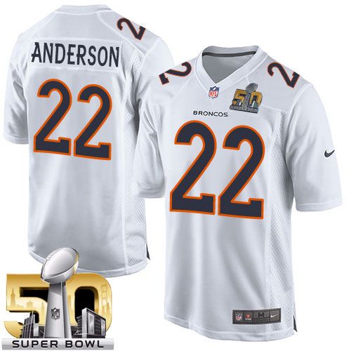  Broncos #22 C.J. Anderson White Super Bowl 50 Men's Stitched NFL Game Event Jersey