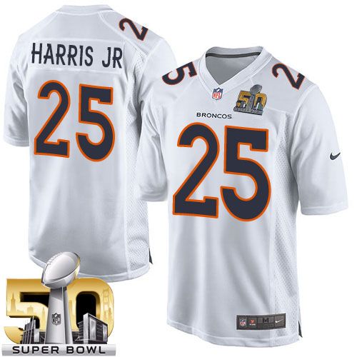 Broncos #25 Chris Harris Jr White Super Bowl 50 Men's Stitched NFL Game Event Jersey