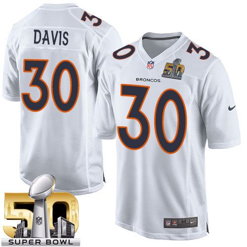  Broncos #30 Terrell Davis White Super Bowl 50 Men's Stitched NFL Game Event Jersey