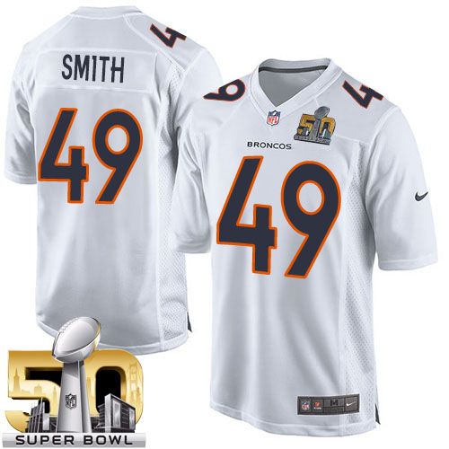  Broncos #49 Dennis Smith White Super Bowl 50 Men's Stitched NFL Game Event Jersey