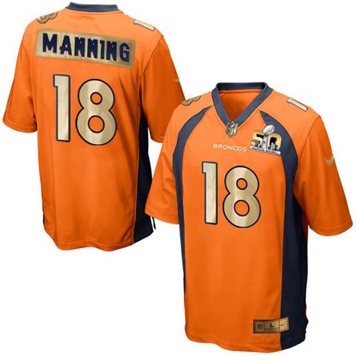  Broncos #18 Peyton Manning Orange Team Color Men's Stitched NFL Game Super Bowl 50 Collection Jersey