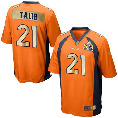  Broncos #21 Aqib Talib Orange Team Color Men's Stitched NFL Game Super Bowl 50 Collection Jersey