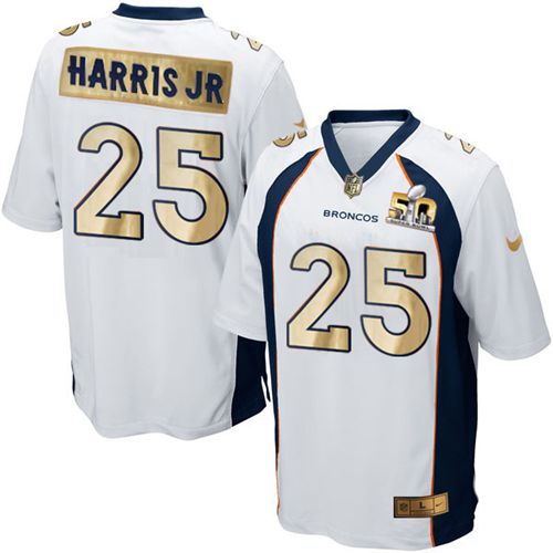  Broncos #25 Chris Harris Jr White Men's Stitched NFL Game Super Bowl 50 Collection Jersey