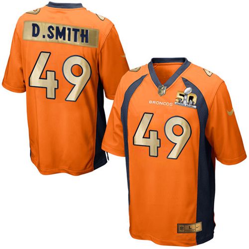  Broncos #49 Dennis Smith Orange Team Color Men's Stitched NFL Game Super Bowl 50 Collection Jersey