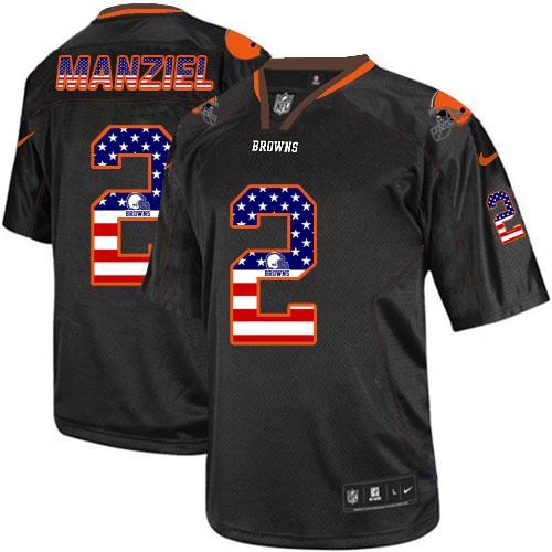  Browns #2 Johnny Manziel Black Men's Stitched NFL Elite USA Flag Fashion Jersey